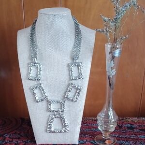 Vintage 70s Monet Rare Silver-Tone Statement Brutalist Necklace 🩶💫